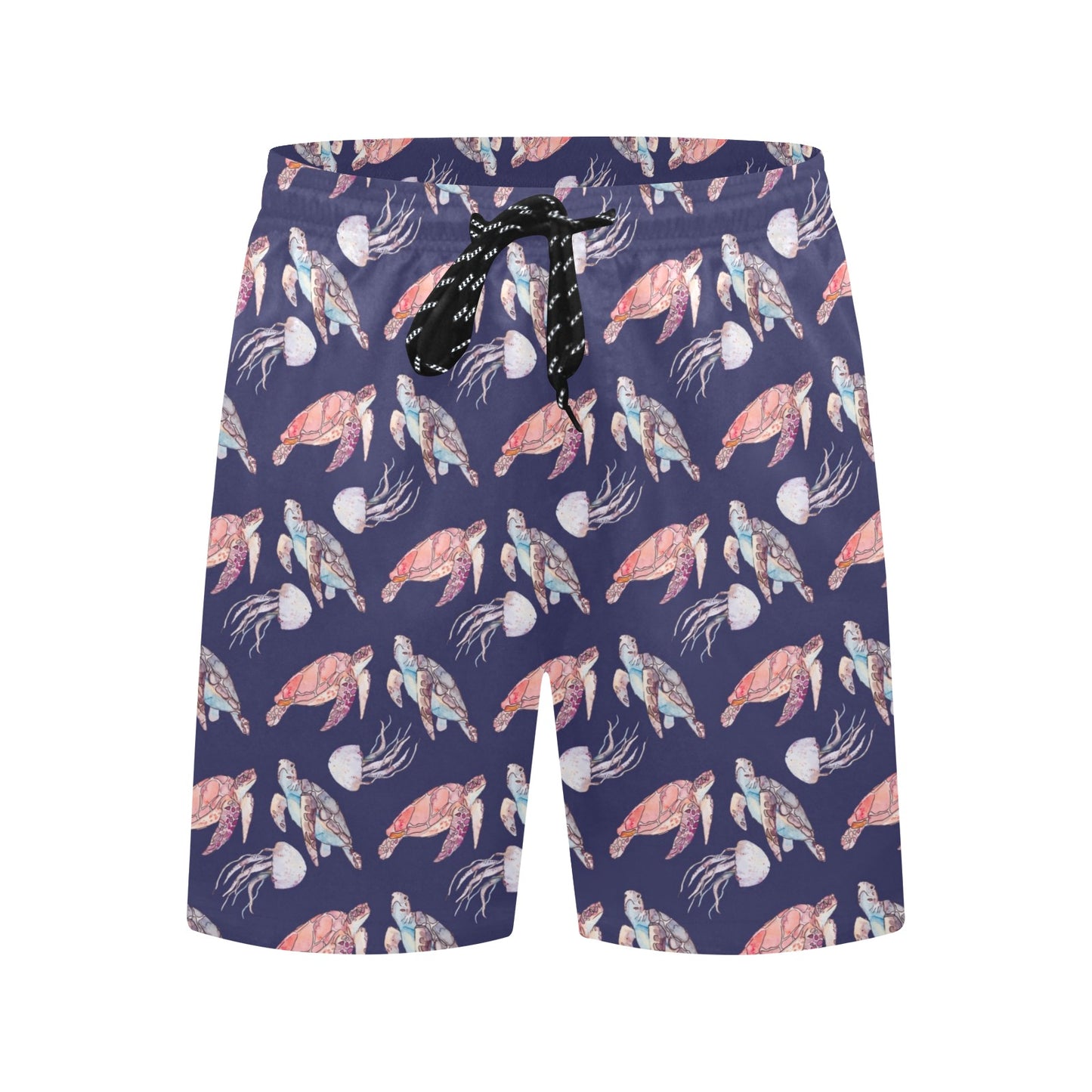 Sea Turtle With Jelly Fish Print Design LKS301 Men's Swim Trunks Beach Shorts