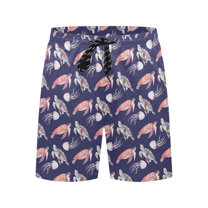 Sea Turtle With Jelly Fish Print Design LKS301 Men's Swim Trunks Beach Shorts