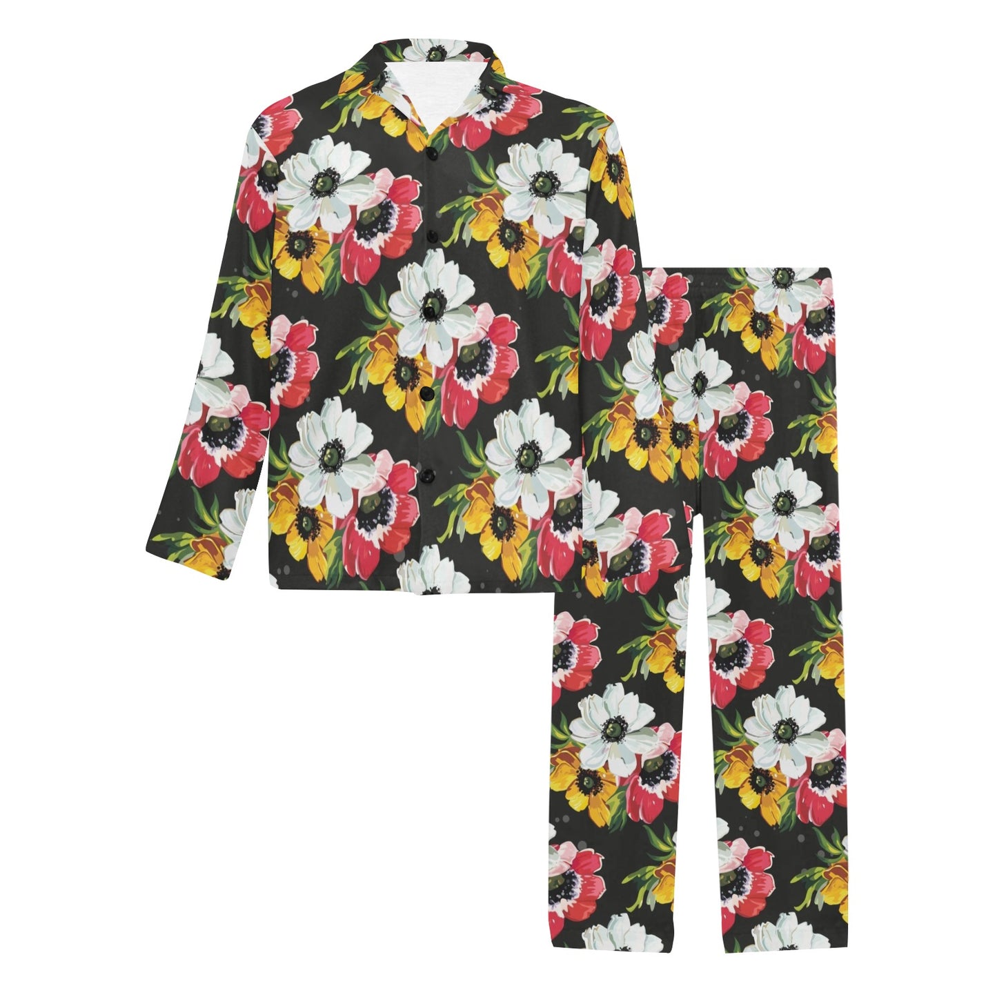 Anemone Pattern Print Design AM07 Men's Long Pajama Set