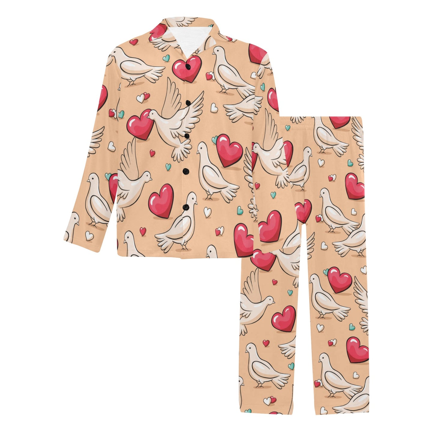 Pigeon Heart Pattern Print Design 04 Men's Long Pajama Set