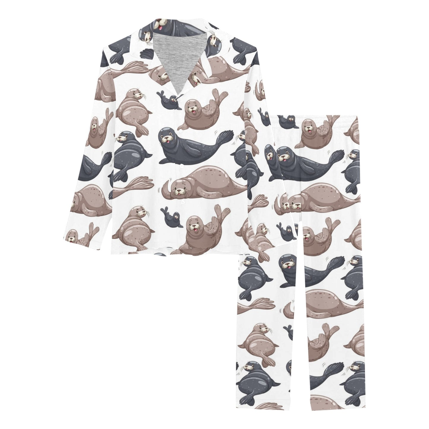 Sea Lion Pattern Print Design 02 Women's Long Pajama Set
