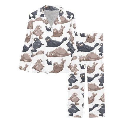 Sea Lion Pattern Print Design 02 Women's Long Pajama Set