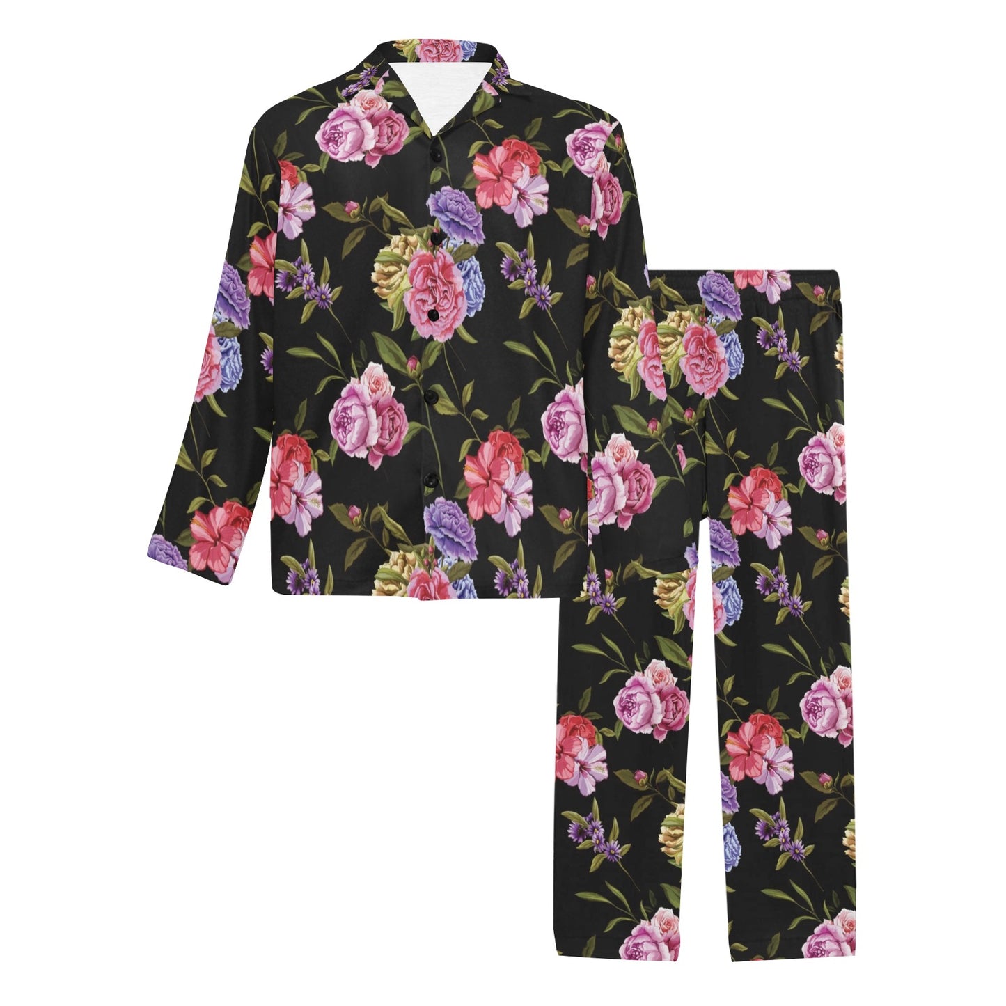 Carnations Pattern Print Design CN05 Men's Long Pajama Set