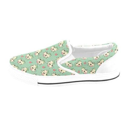 Cattle Print Design LKS402 White Slip Ons Canvas Women's Shoes