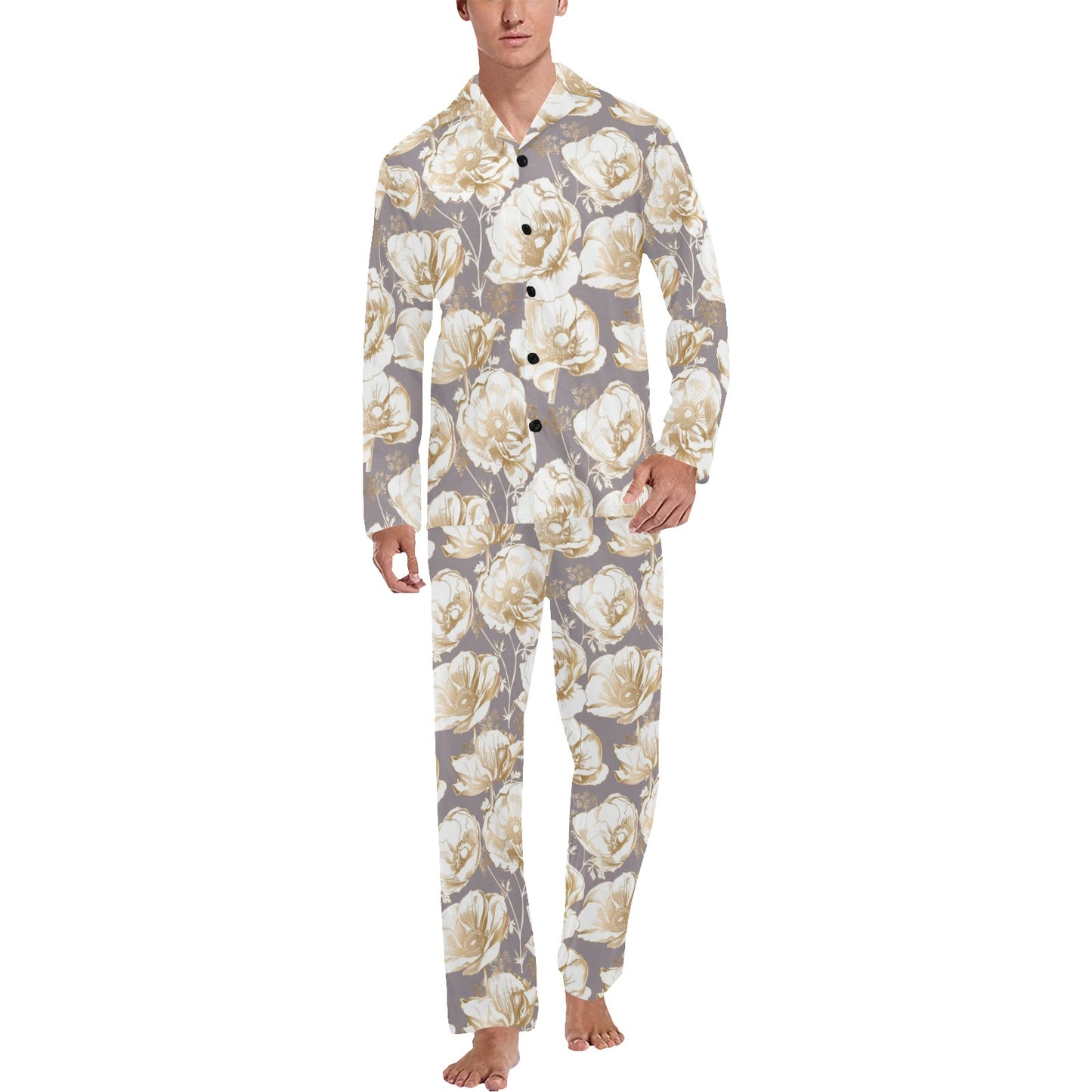 Anemone Pattern Print Design AM05 Men's Long Pajama Set
