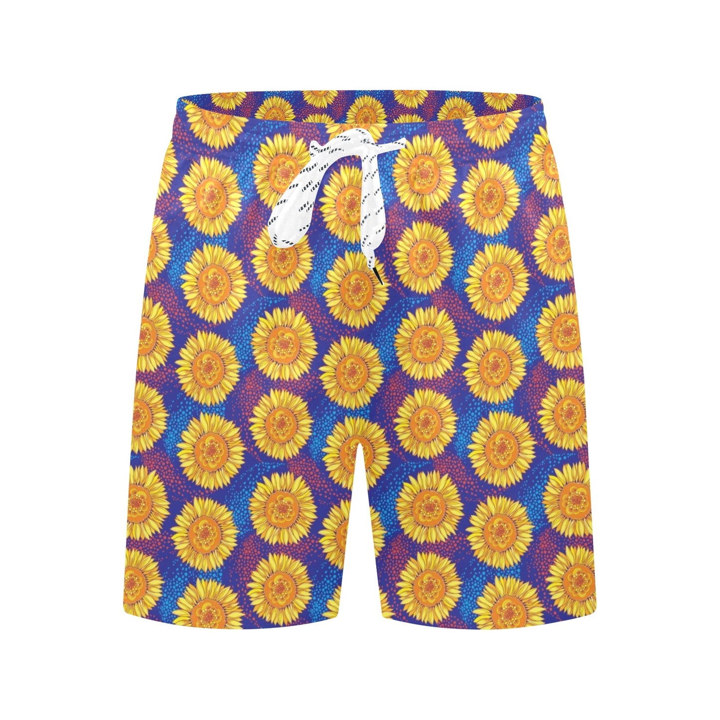 Sunflower Hand Drawn Style Print Men's Swim Trunks Beach Shorts