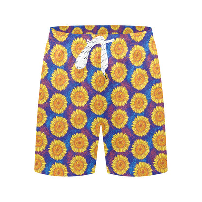 Sunflower Hand Drawn Style Print Men's Swim Trunks Beach Shorts