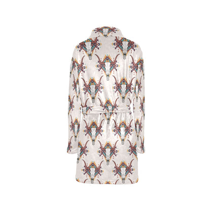 Buffalo Head Pattern Print Design 02 Women's Fleece Robe