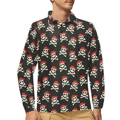 Pirate Pattern Print Design A04 Long Sleeve Polo Shirt For Men's