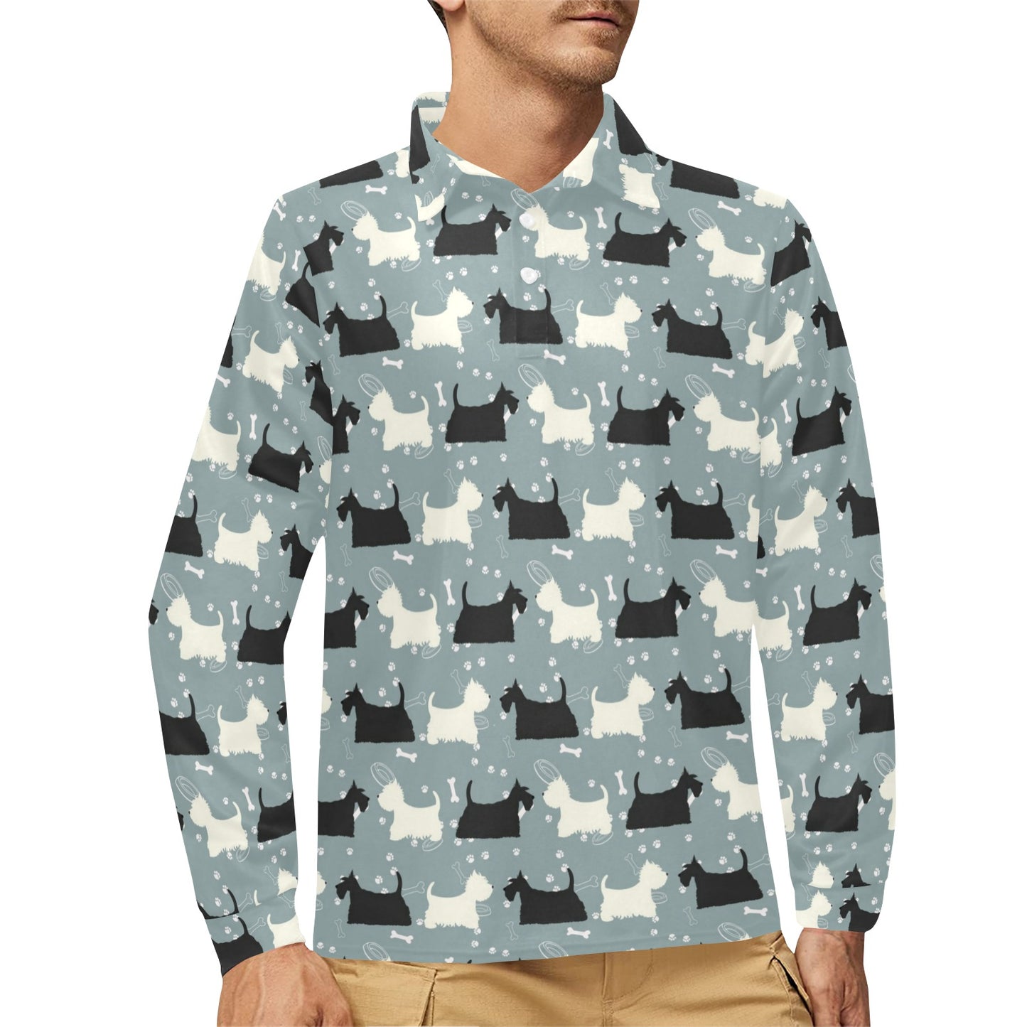 Scottish Terriers Print Design LKS301 Long Sleeve Polo Shirt For Men's