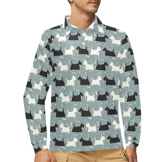 Scottish Terriers Print Design LKS301 Long Sleeve Polo Shirt For Men's