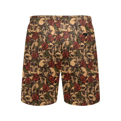 Skull Roses Vintage Design Themed Print Men's Swim Trunks Beach Shorts