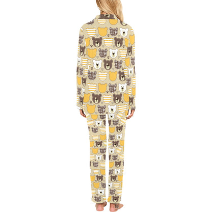 Bear PatchworkPattern Print Design 01 Women's Long Pajama Set