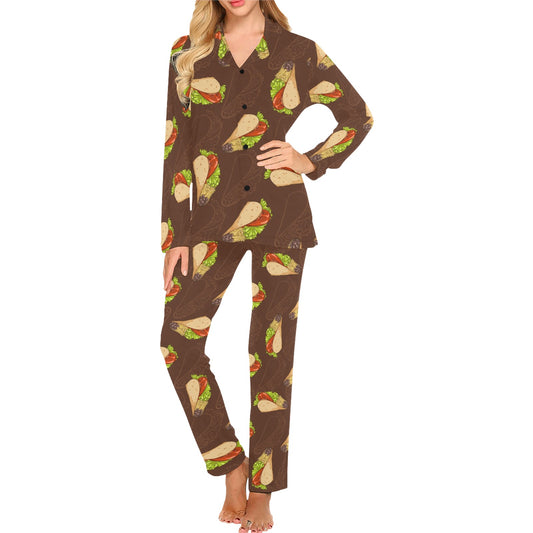 Taco Pattern Print Design TC08 Women's Long Pajama Set