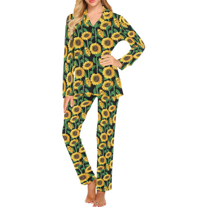 Sunflower Realistic Print Pattern Women's Long Pajama Set