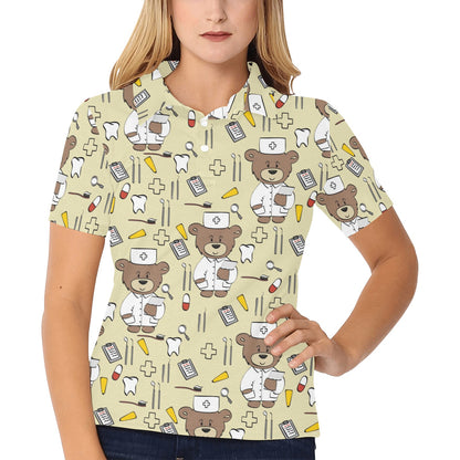 Nurse Bear Pattern Print Design A02 Women's Polo Shirt