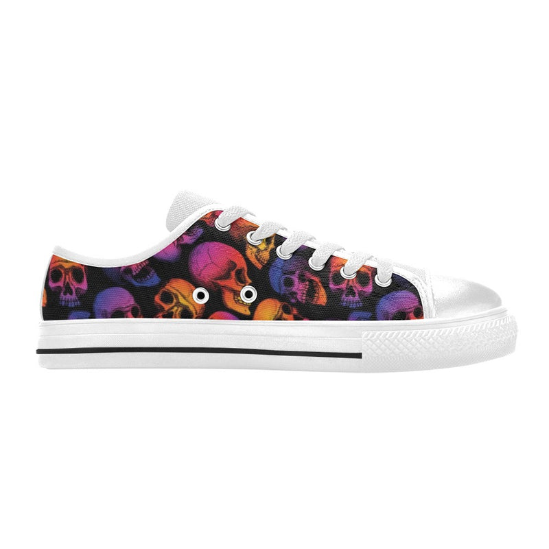 Skull Multicolor Print Design LKS3011 Women's White Low Top Shoes