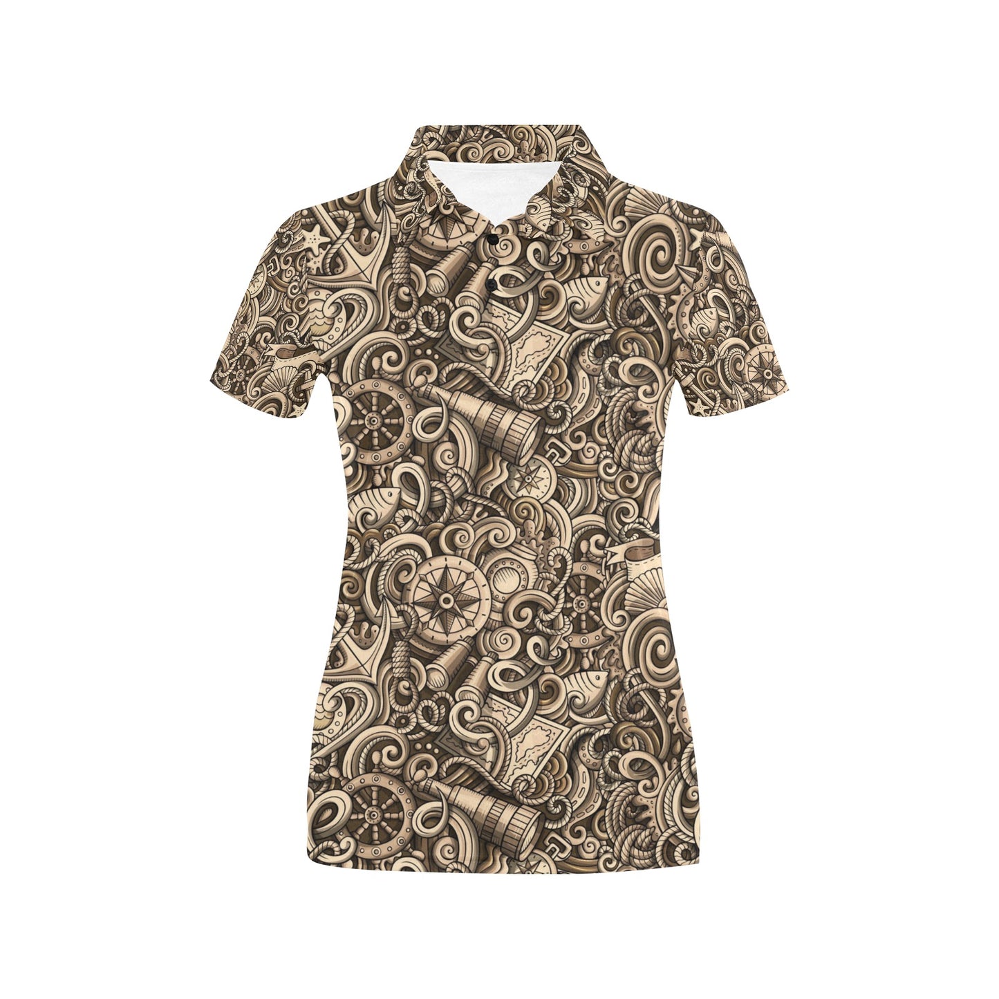 Nautical Tattoo Design Themed Print Women's Polo Shirt