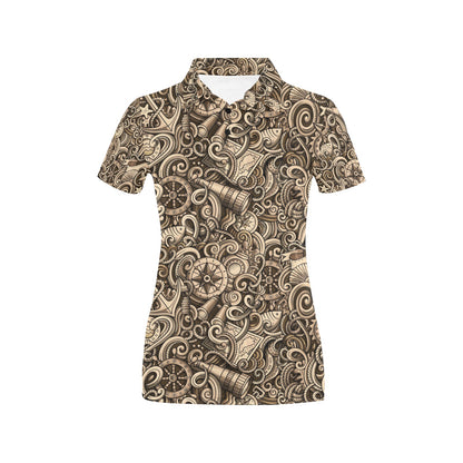 Nautical Tattoo Design Themed Print Women's Polo Shirt