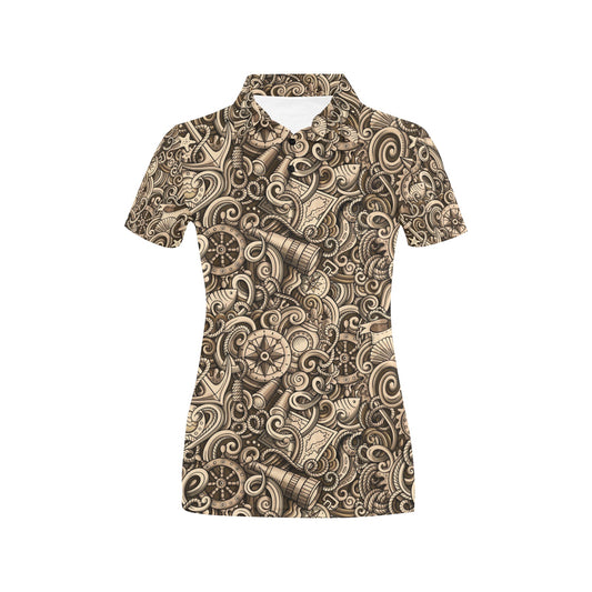 Nautical Tattoo Design Themed Print Women's Polo Shirt