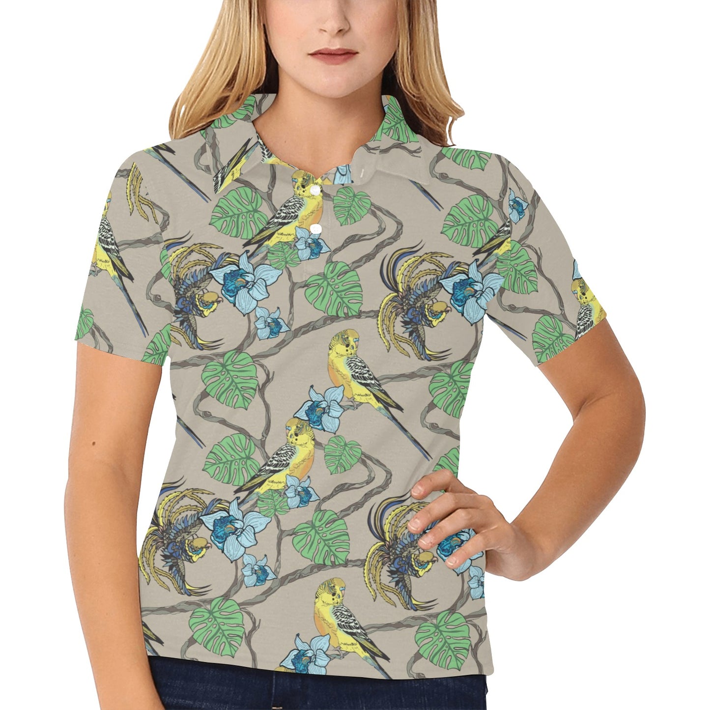 Parakeet Pattern Print Design A02 Women's Polo Shirt