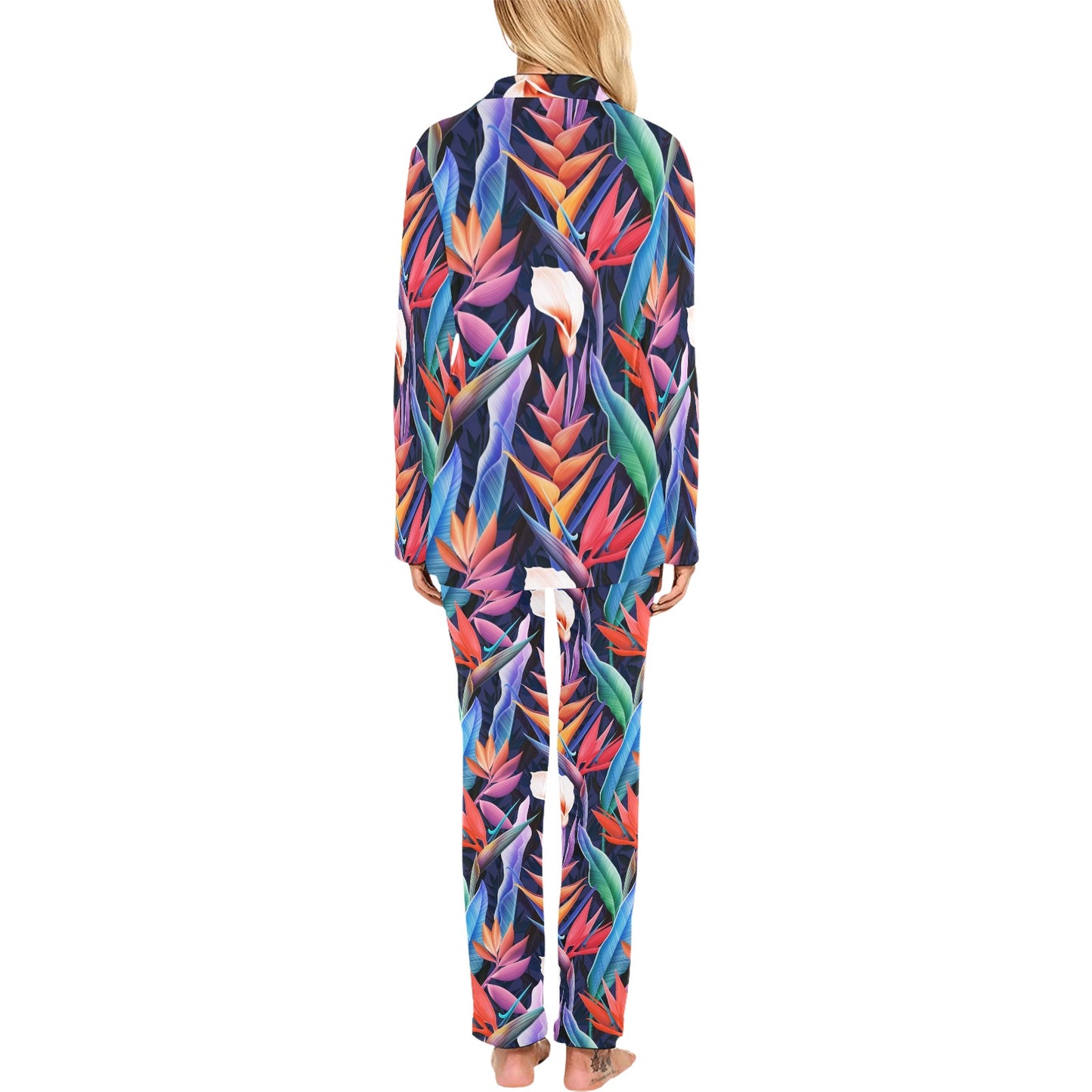 Tropical Flower Pattern Print Design TF023 Women's Long Pajama Set