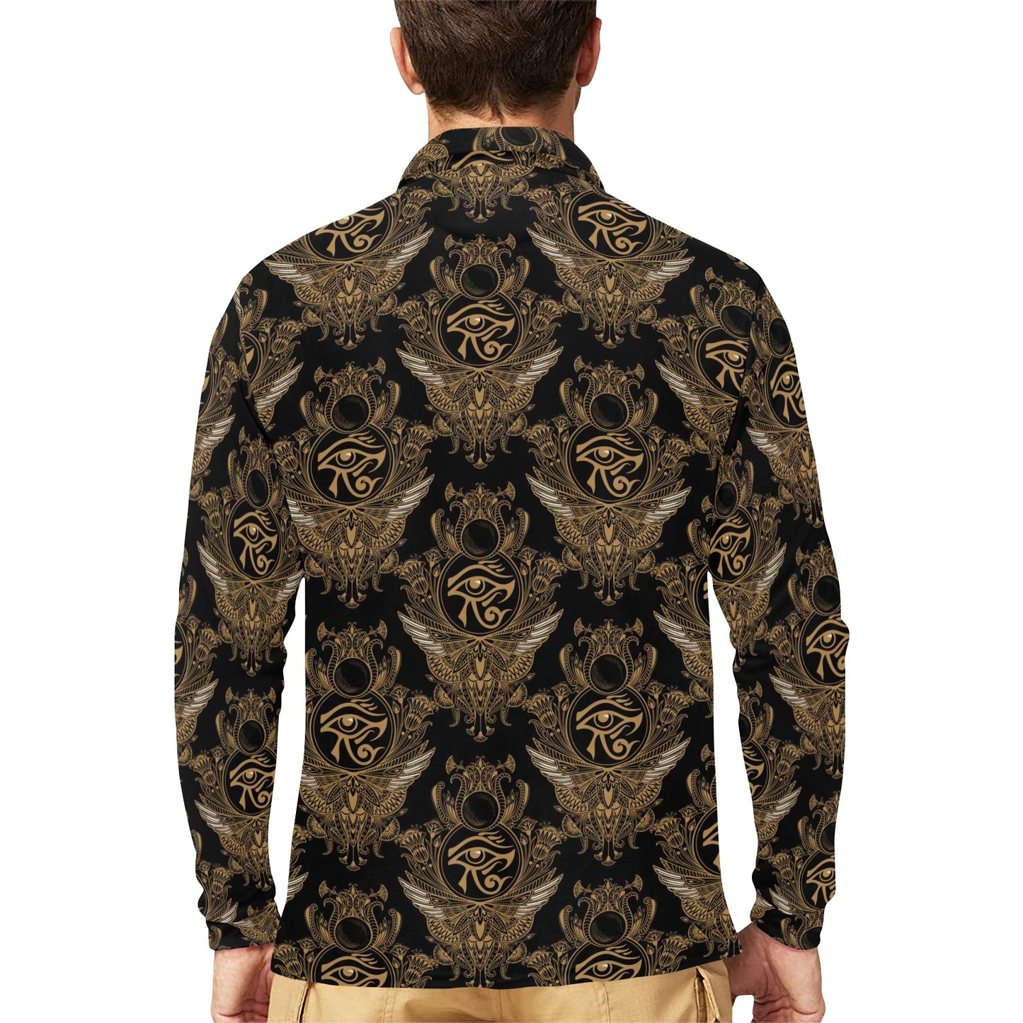 Eye of Horus Mandala Style Long Sleeve Polo Shirt For Men's