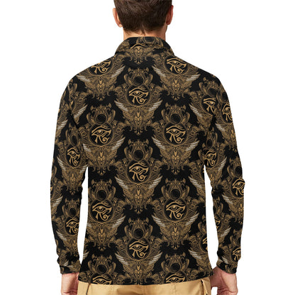 Eye of Horus Mandala Style Long Sleeve Polo Shirt For Men's