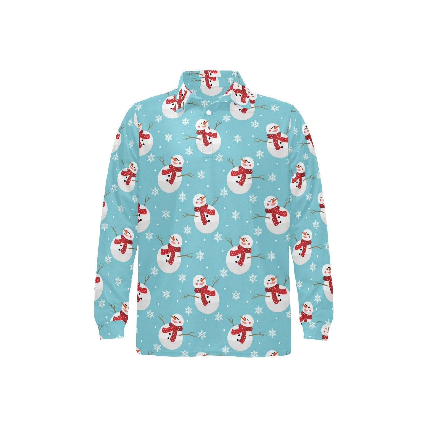 Snowman Print Design LKS304 Long Sleeve Polo Shirt For Men's
