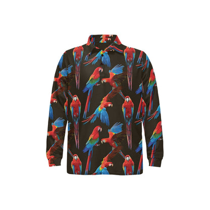 Macaw Pattern Print Design 04 Long Sleeve Polo Shirt For Men's