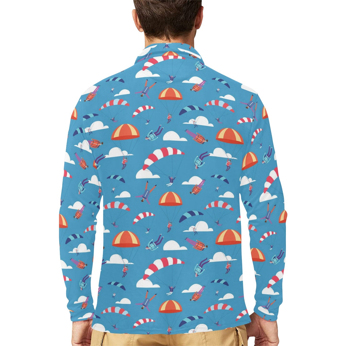 Skydiving Pattern Print Design 03 Long Sleeve Polo Shirt For Men's