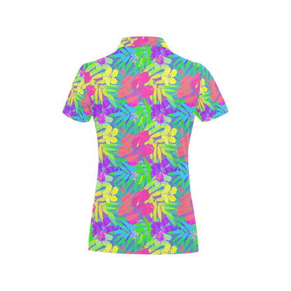 Neon Tropical Pattern Print Design A03 Women's Polo Shirt