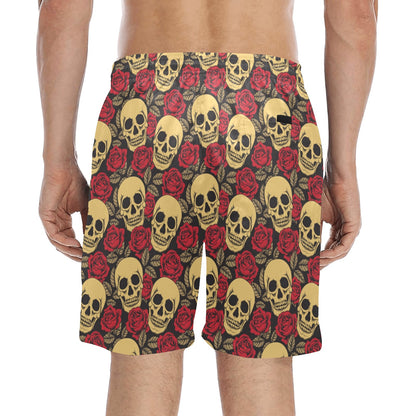 Skull And Roses Print Design LKS302 Men's Swim Trunks Beach Shorts