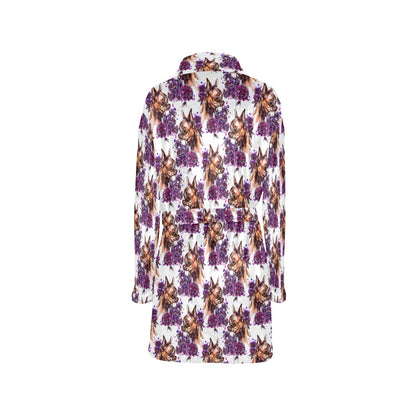 Chihuahua Purple Floral Women's Fleece Robe