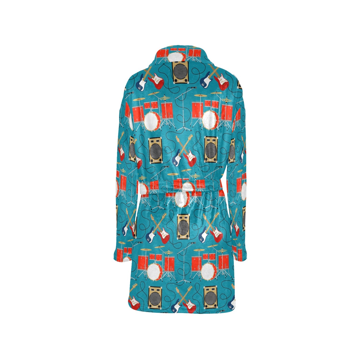 Drum Set Guitar Pattern Print Design 02 Women's Fleece Robe