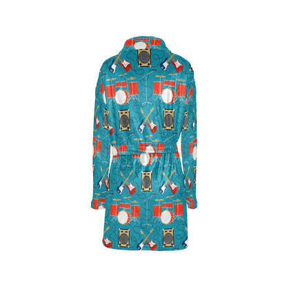 Drum Set Guitar Pattern Print Design 02 Women's Fleece Robe