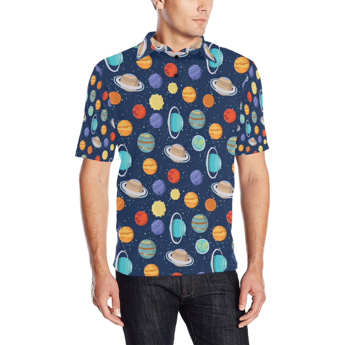 Planet With Star Print Design LKS303 Men Polo Shirt