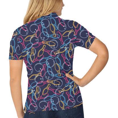 Bowling Pattern Print Design 07 Women's Polo Shirt