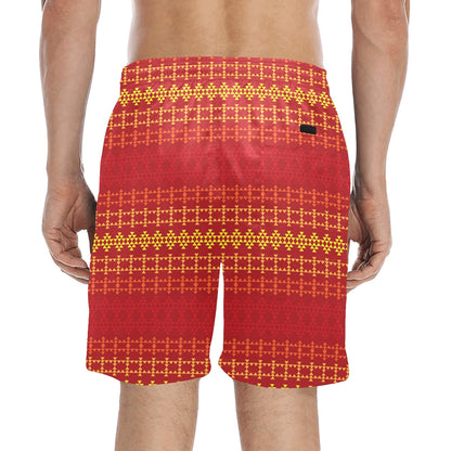 Southwest Red Gold Design Themed Print Men's Swim Trunks Beach Shorts