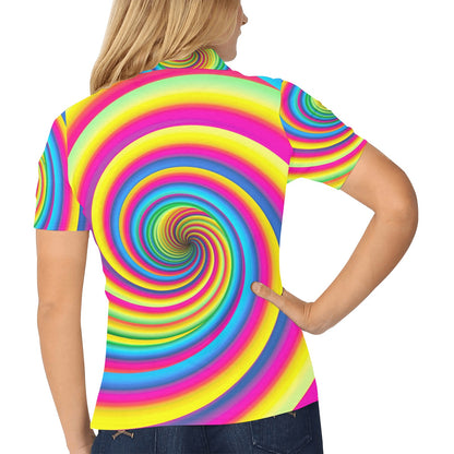 Vortex Twist Swirl Rainbow Design Women's Polo Shirt