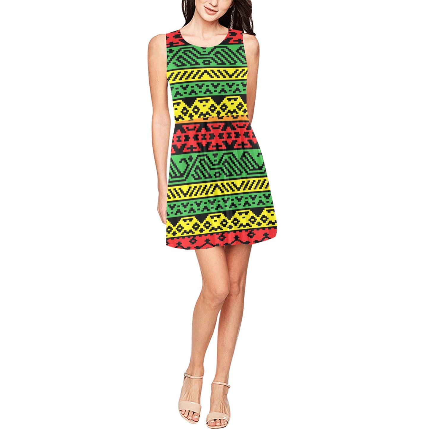 Rastafarian Pattern Print Design A02 Sleeveless Dress