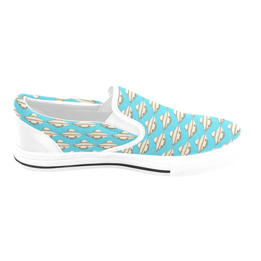 UFO Print Design LKS301 White Slip Ons Canvas Women's Shoes