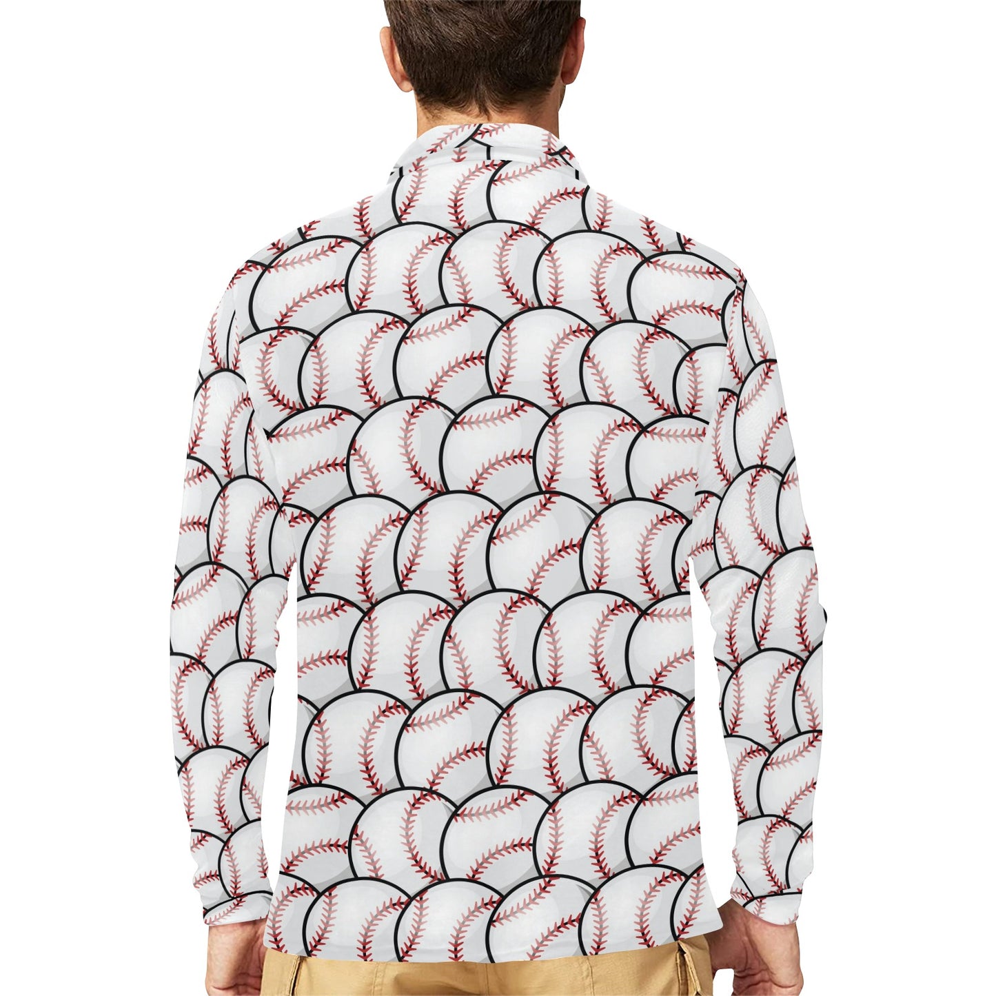Baseball Pattern Long Sleeve Polo Shirt For Men's