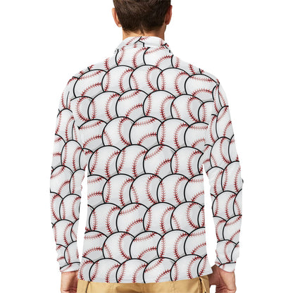 Baseball Pattern Long Sleeve Polo Shirt For Men's