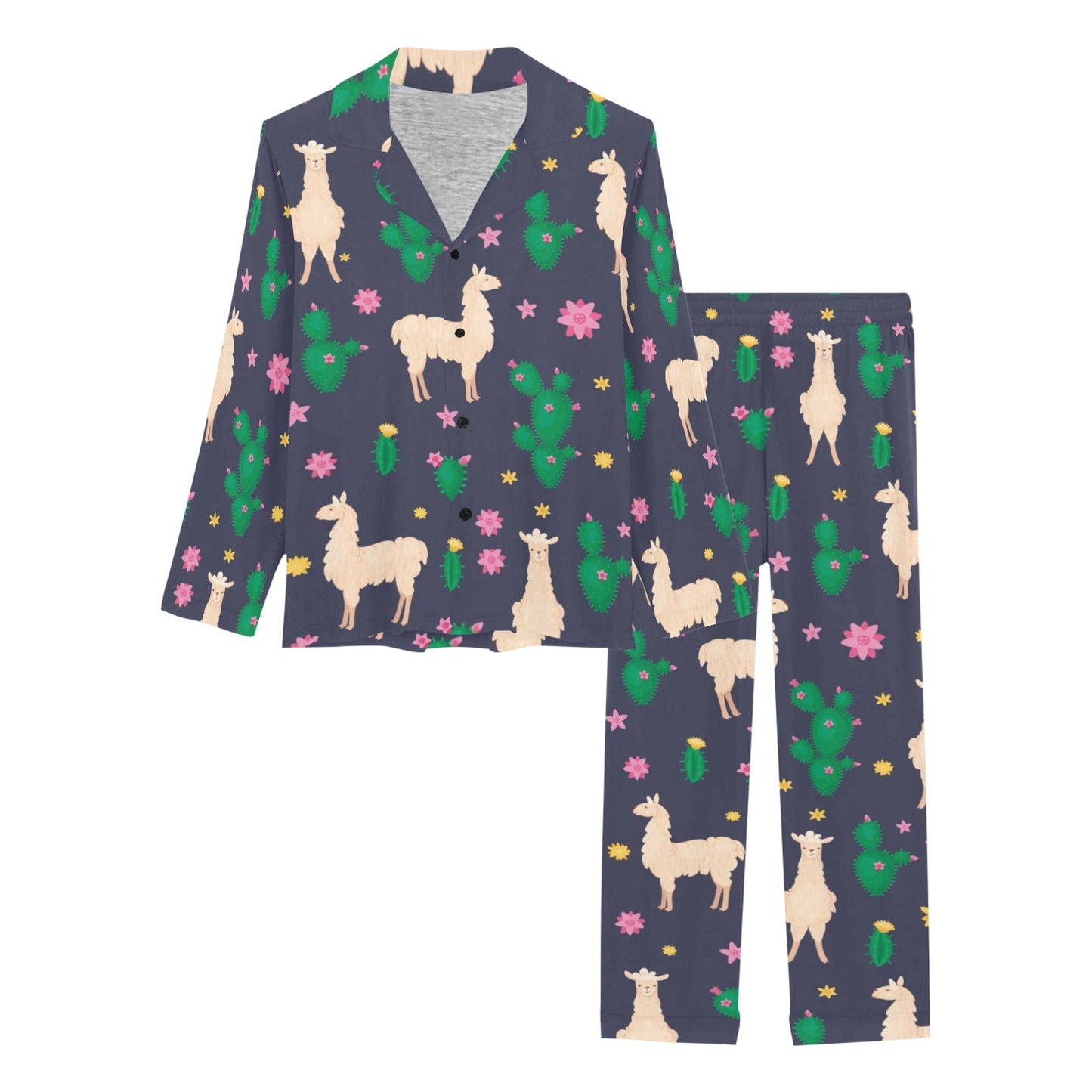 Llama Cactus Pattern Print Design 012 Women's Long Pajama Set