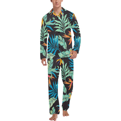 Tropical Palm Leaves Hawaiian Flower Men's Long Pajama Set