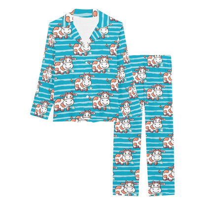 Cow Cute Print Pattern Women's Long Pajama Set