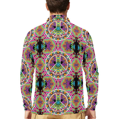 Peace Sign Pattern Print Design A03 Long Sleeve Polo Shirt For Men's