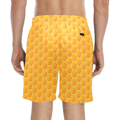 Honey Bee Honeycomb Print Design LKS3011 Men's Swim Trunks Beach Shorts