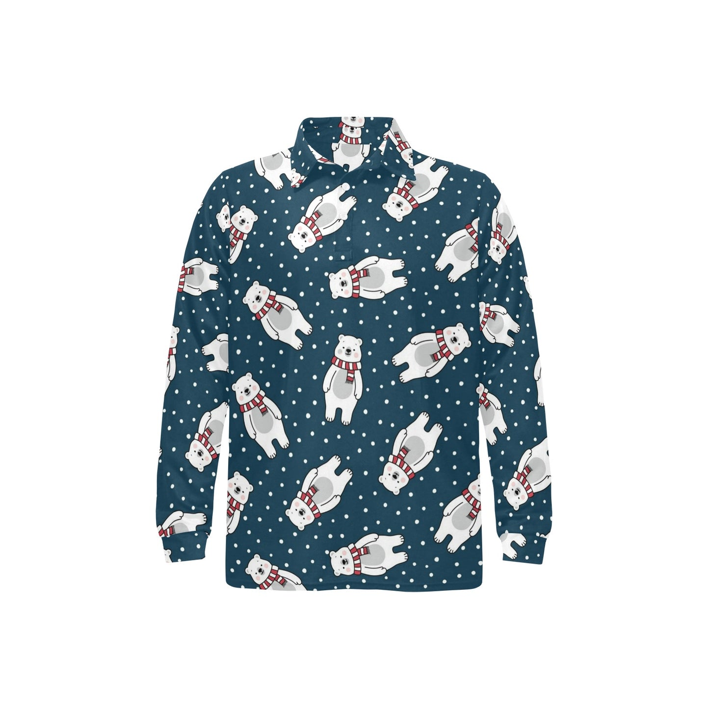 Polar Bear Pattern Print Design PB05 Long Sleeve Polo Shirt For Men's